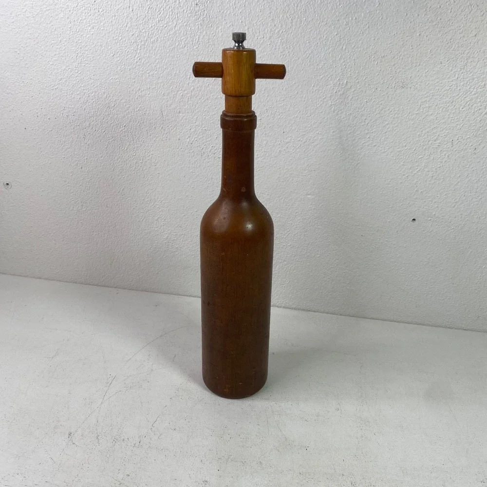 Olde Thompson Vintage Wood Wine Bottle Pepper Mill Grinder Carbon Steel